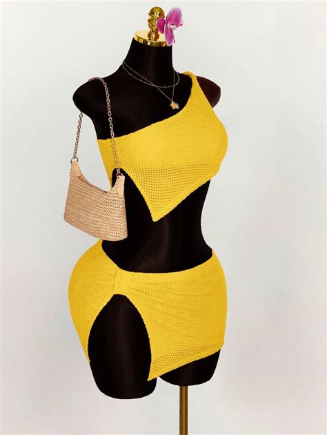 Amplova 2pcs/Set Asymmetric Neck Twist Knot Crop Top And Ultra Low ...