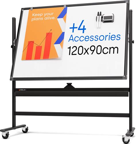 Rolling Magnetic Whiteboard 120 x 90 cm - Large Portable Dry Erase ...