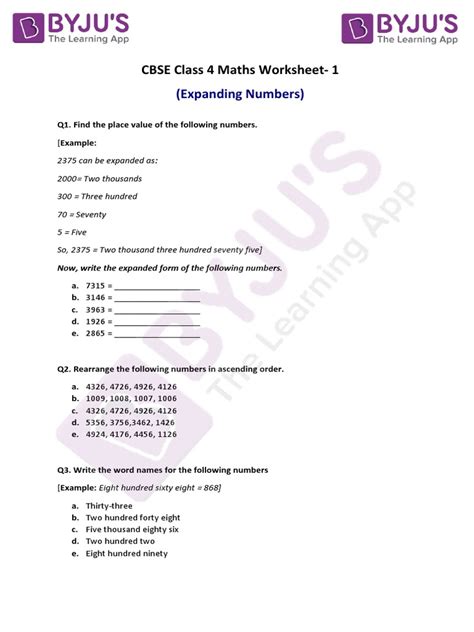 Image result for Number System Worksheet Class 4 CBSE