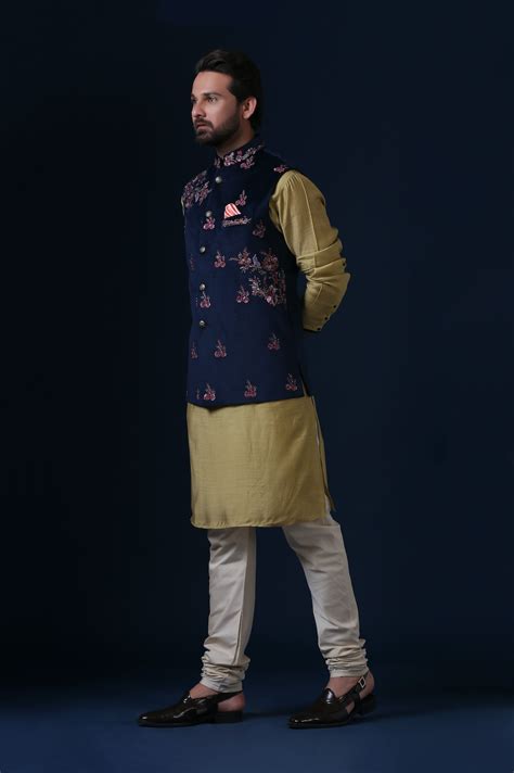 Designer Navy Blue Nehru Jacket Set Set – Brahaan