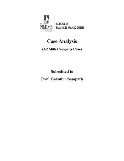 Strategic Management Case Study: A2 Milk Company Analysis - Studocu