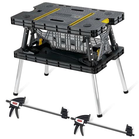Keter Folding Compact Workbench Sawhorse Work Table with Clamps 1000 lb ...