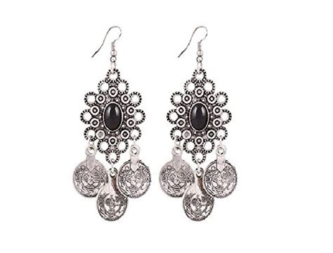 Buy OOMPH Jewellery Antique Silver Black Beads Bohemian Chandelier Drop ...