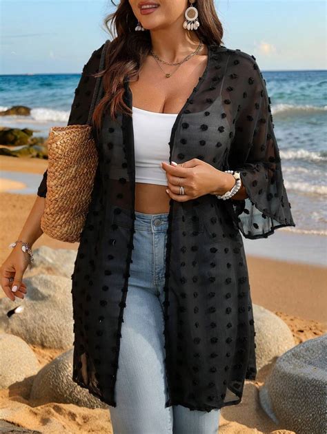 SHEIN LUNE Plus Size Solid Color Long Sleeve Coat , Minimalist Sheer ...