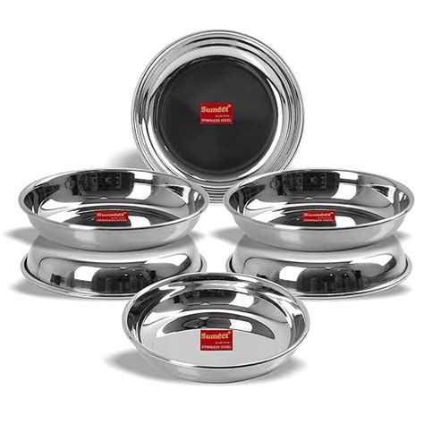 Buy Sumeet Stainless Steel Heavy Gauge Small Halwa Plates | 6 Pieces ...
