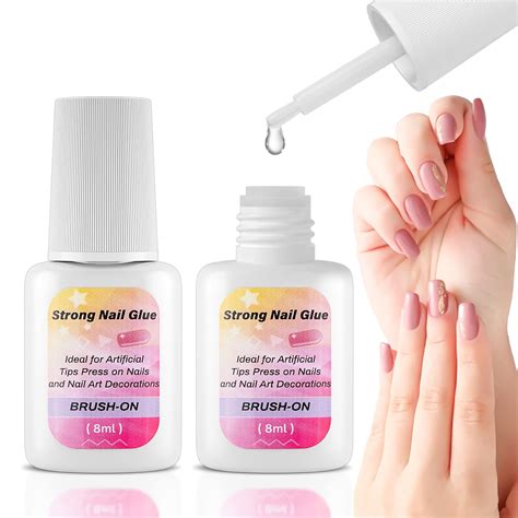 Strong Nail Glue for Press on Nails,2 x 8ML Super Adhesive Brush-on ...