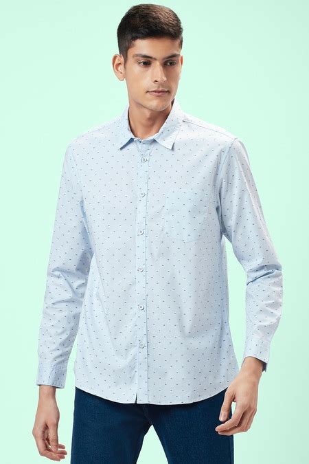 Light Blue Self Design Casual Full Sleeves Shirt Collar Men Slim Fit ...