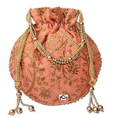 clickforall Women's Ethnic Rajasthani Silk Multicolour Potli Bag/Purse ...