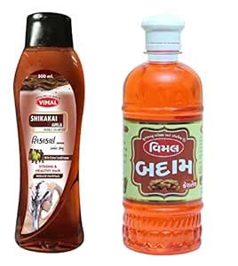 Buy Vimal Shikakai Amla Shampoo with Badam Hair Oil (500ml each) Online ...