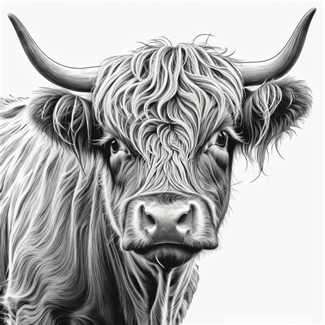 a black and white face on line drawing of a highland cow Prompts ...