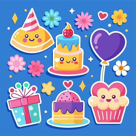 Cute cartoon birthday party stickers | Premium AI-generated vector