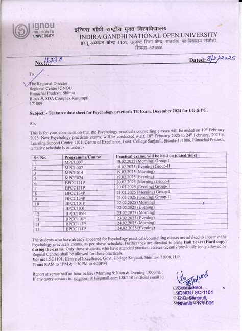 IGNOU-RC-Shimla- Announcements - Latest - Date Sheet for Psychology ...