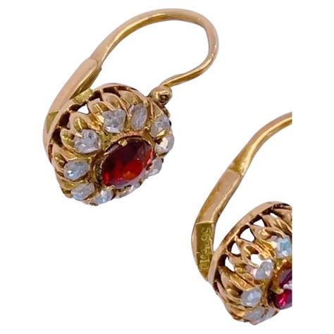 Antique Garnet And Rose Cut Diamond Russian Gold Earrings For Sale at ...