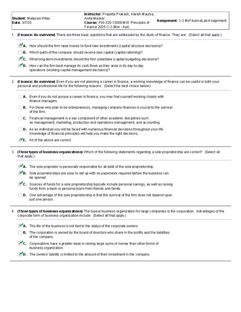 MyFinanceLab assignment for principles of finance 2025 (Mar Apr) - Studocu