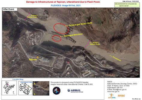 Damaged to Infrastructures at Tapovan, Uttarakhand due to flash flood