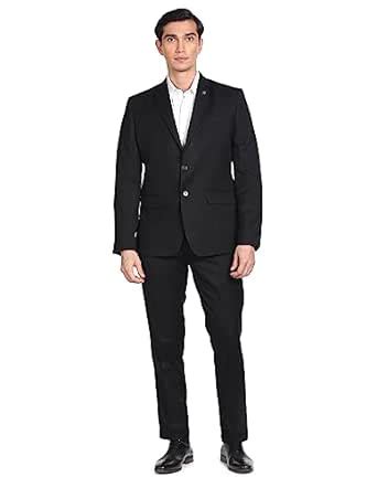 Buy Arvind Men Tailored Regular Fit Solid Two Piece Suit Black, Formal ...