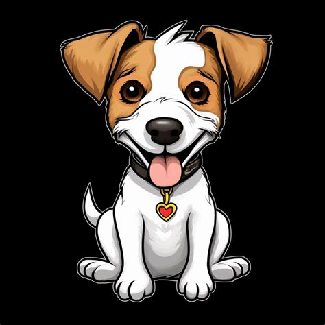 cute cartoon jack russel dog clipart, black background,--no cut off ...