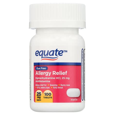 Equate Dye-Free Allergy Relief Medicine, 25 mg, 100 Count Tablets HSA/FSA Eligible - Walmart.com