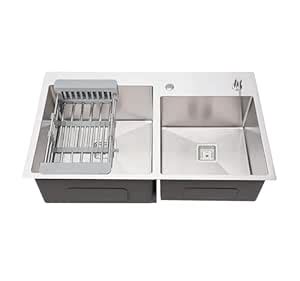 Fossa Silver Kitchen Sink - 45"x20"x10" Stainless Steel Double Bowl ...