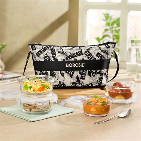 Buy Borosil Nostalgia Daisy Borosilicate Glass Lunchbox | 4 pc Round ...