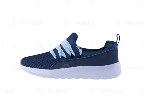 Sneakers. Sports shoes side view on a white background.Dark blue shoe ...