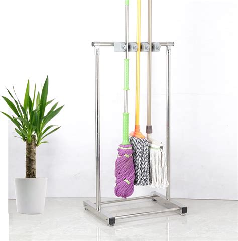 Amazon.com: Floor-Mounted Broom Mop Holder,Movable Commercial Mop Rack ...