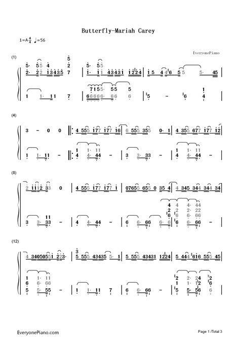 Butterfly-Mariah Carey-钢琴谱文件（五线谱、双手简谱、数字谱、Midi、PDF）免费下载