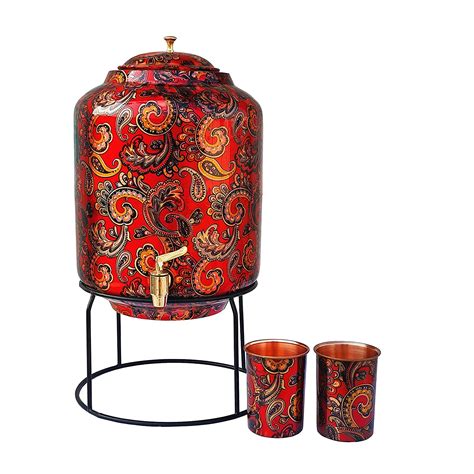 Missa-Copper Copper Printed Copper Water Dispenser/Jar (Matka/Pot ...
