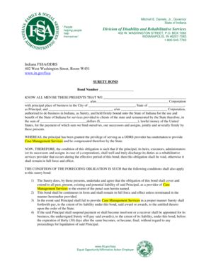 Fillable Online in Case Management Surety Bond form - State of Indiana ...