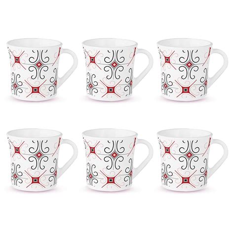 Larah by BOROSIL Crysta Series Anya Opalware Mug | Set of 6 Tea/Coffee ...
