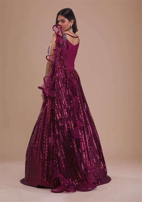 Buy Wine Sequins Net Gown - Koskii