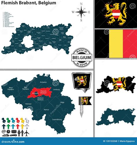 Map of Flemish Brabant, Belgium Stock Vector - Illustration of areas, vector: 120153268