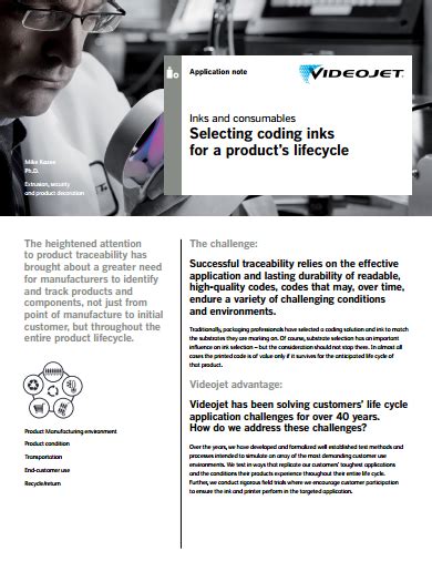 Selecting coding inks for a product’s lifecycle