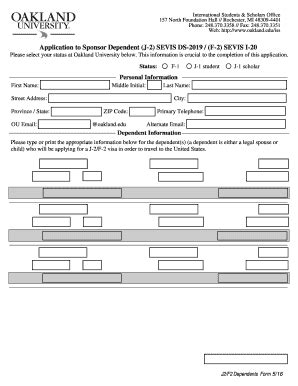 Fillable Online Application to Sponsor Dependent (J-2) SEVIS DS-2019 ...