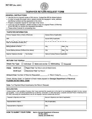 Fillable Online TAXPAYER RETURN REQUEST FORM Fax Email Print - pdfFiller