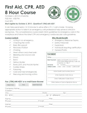 Fillable Online safetync First Aid, CPR, AED 8 Hour Course - Safety and ...