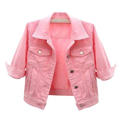 Manxivoo Womens Coats Women's 3/4 Sleeve Colored Cropped Denim Jacket ...