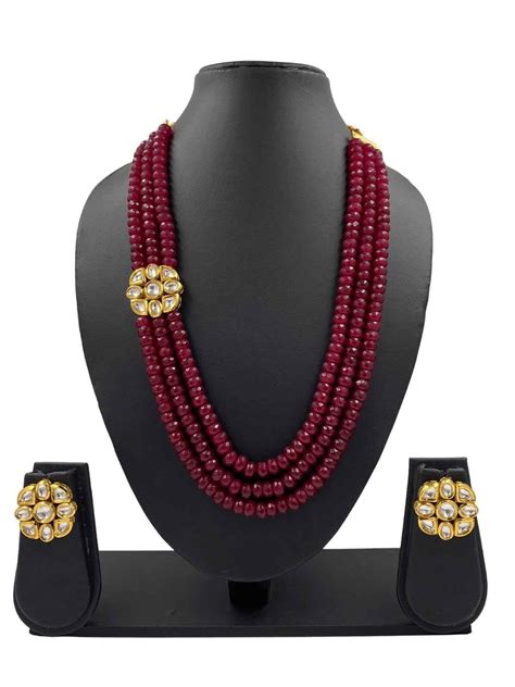 Buy Red Beads Necklace For Sarees And Dresses – Gehna Shop