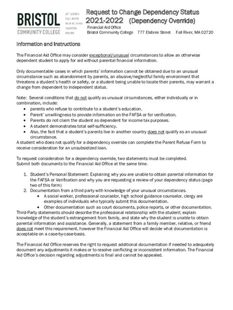 Fillable Online Fillable Online Request to Change Dependency Status ...