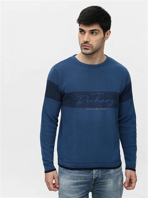 Airforce Blue Printed Sweater