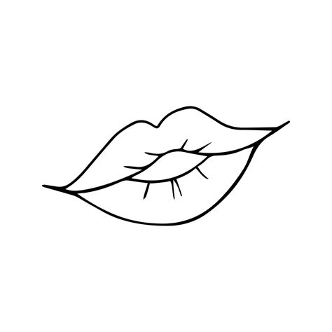 Hand drawn woman's lips in a smile, half-open mouth, kiss. Doodle Love ...
