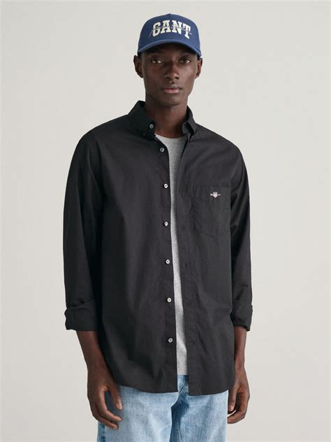 Shop Gant Men Black Solid Spread Collar Long Sleeves Shirt Online ...