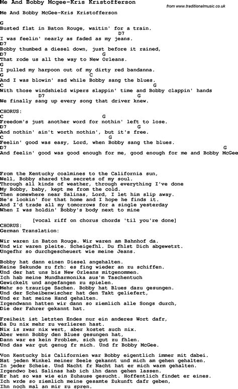 Summer Camp Song, Me And Bobby Mcgee-Kris Kristofferson, with lyrics ...
