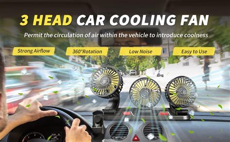 AutoBizarre 12V Electric Car Cooling Fan 360° Rotatable Triple Heads ...