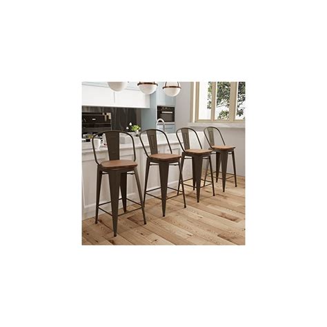 Buy AKLAUS Swivel Metal Bar Stools with Backs Counter Stools Set of 4 ...