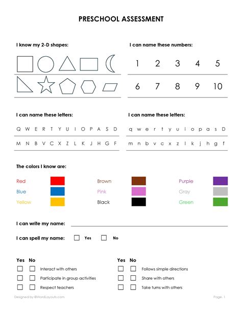 Free Pre-School Assessment Templates - WordLayouts in 2025 ...
