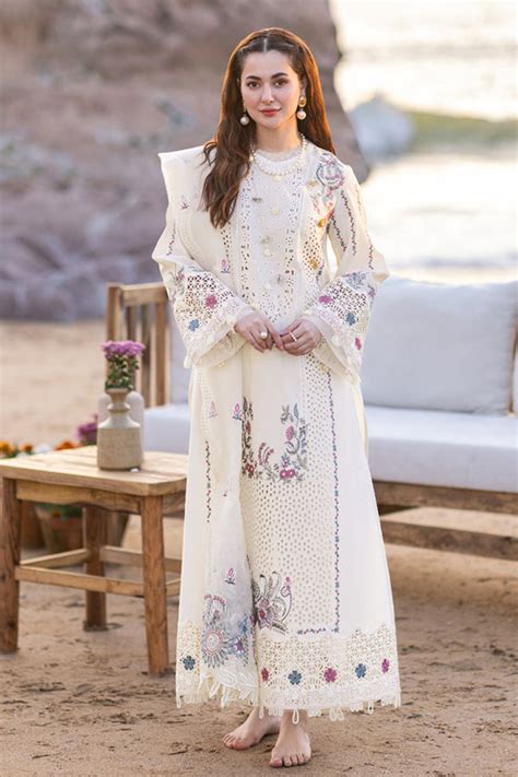 Heavy Cotton Pakistani Salwar Kameez Cream Embroidered With Imported ...