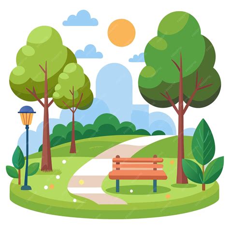 Park with trees clipart cartoon style vector illustration | Premium AI ...
