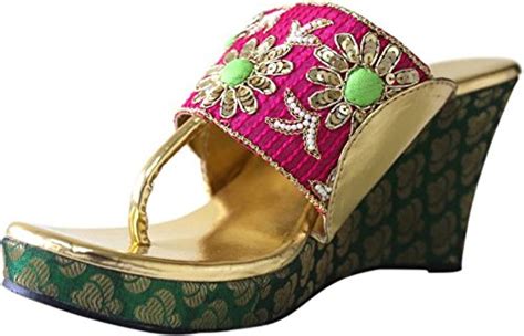 Buy Praags Women Pink Green Potli Ethnic Sandal, UK 6 at Amazon.in