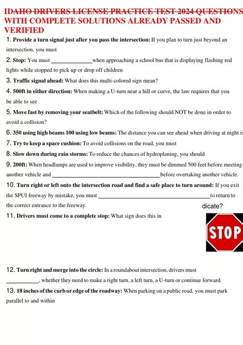 Idaho Sample Driving Test